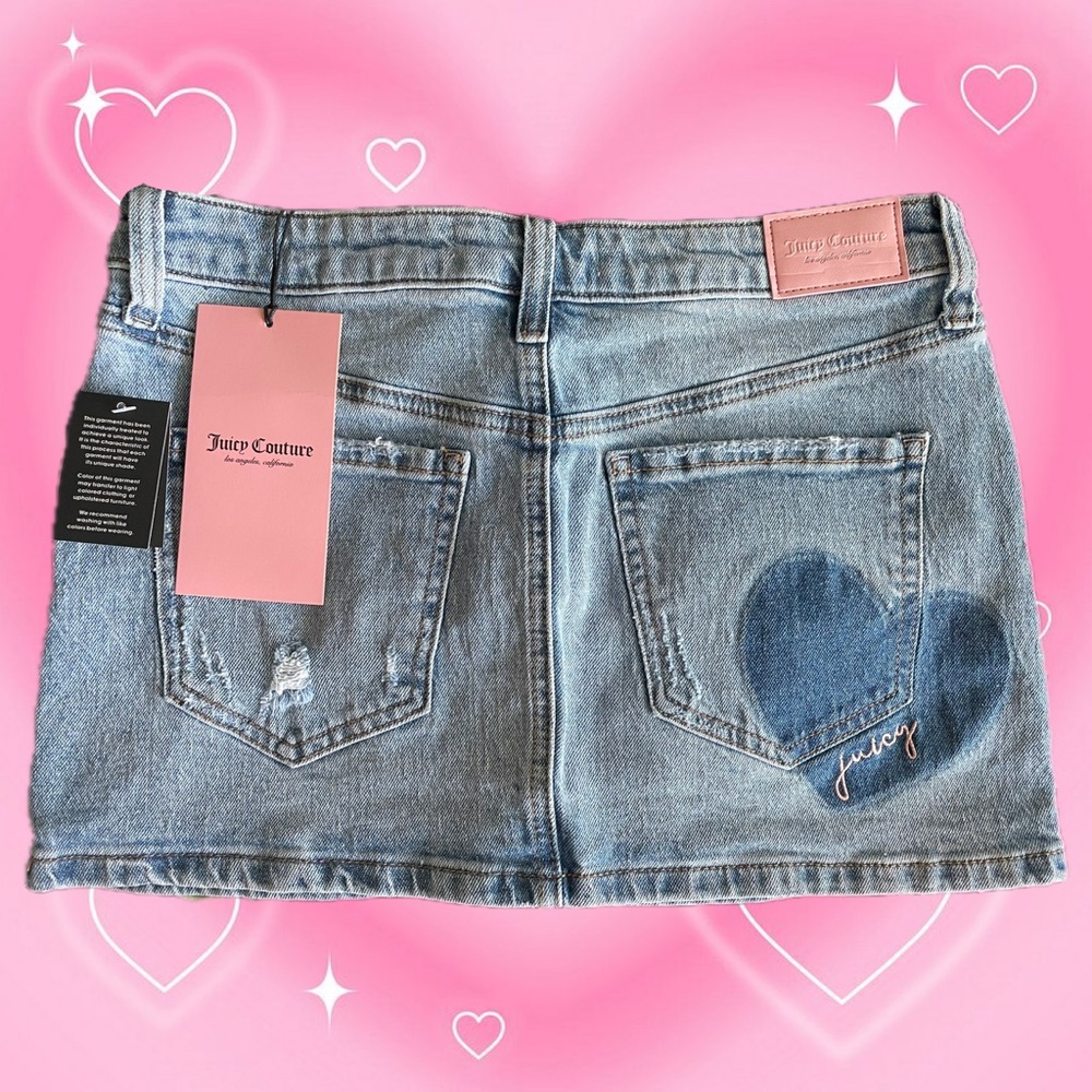 New Juicy Couture Light Denim Skirt with Heart Accent